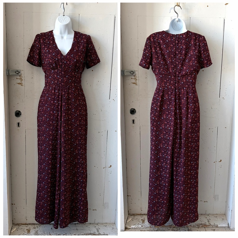 Miami Burgundy Ditsy Floral Print Jumpsuit